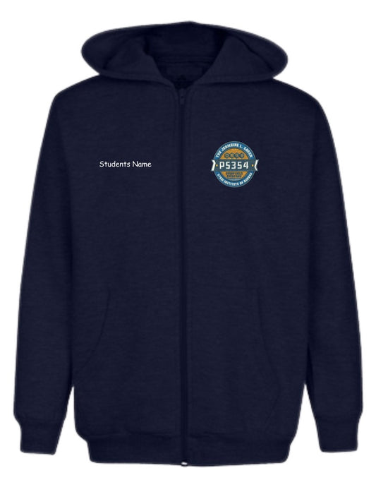 Embroidered School\Students Name Youth Fleece Zip Up Hooded Sweatshirt Navy