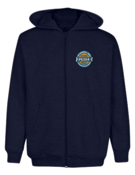 Embroidered School Youth Fleece Zip Up Hooded Sweatshirt Navy,